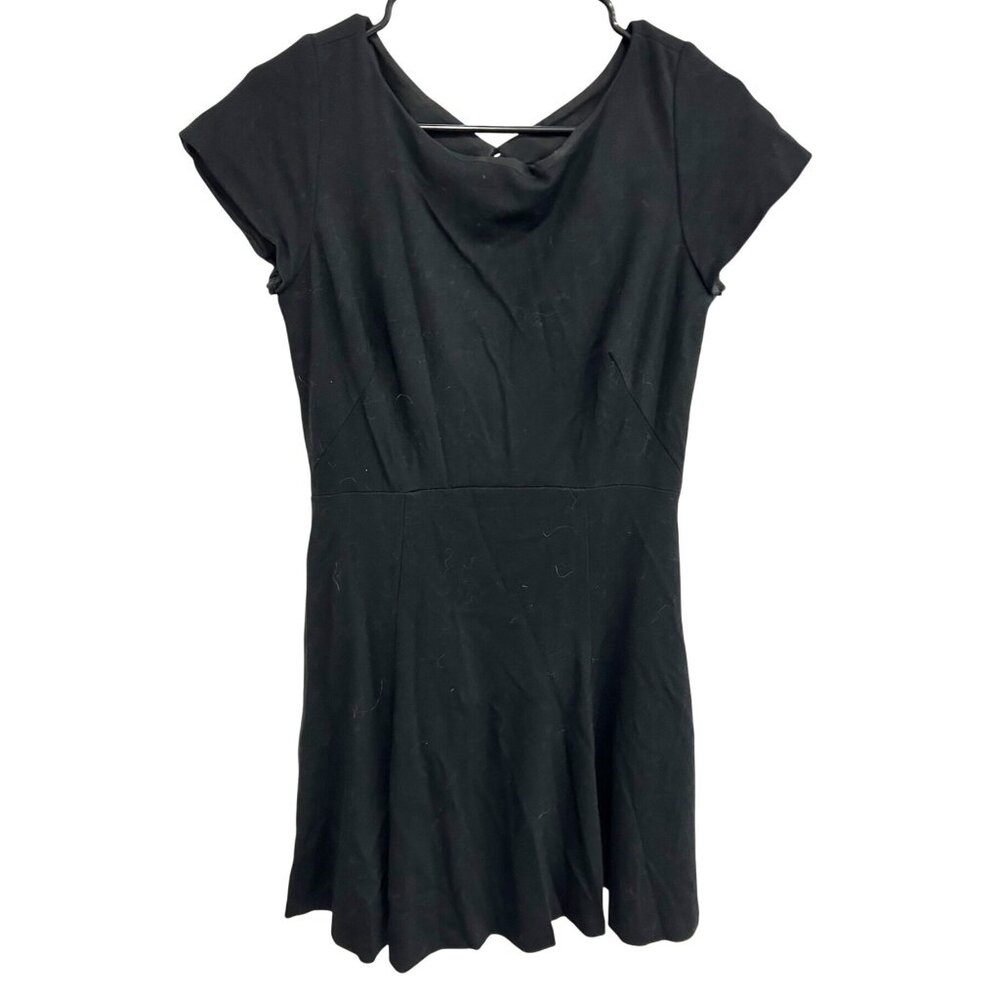 Leona Black Short Sleeve Fit Flare Dress Open Back Detail Size 6